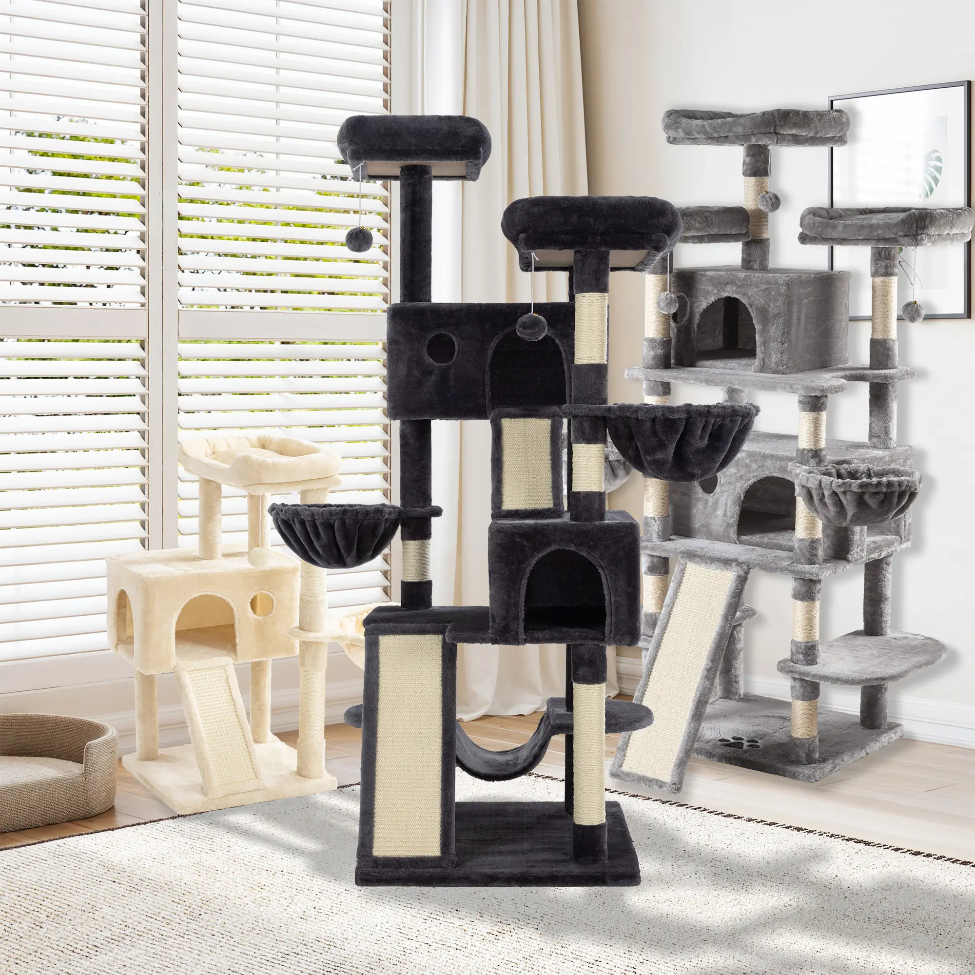 SHA CERLIN 36in/65in/68in Larger Cat Tree Tower Condo for Indoor Cats, Multi-Level Furniture Activity Center with Wide Base/Cozy Plush Cat Perches/Bas