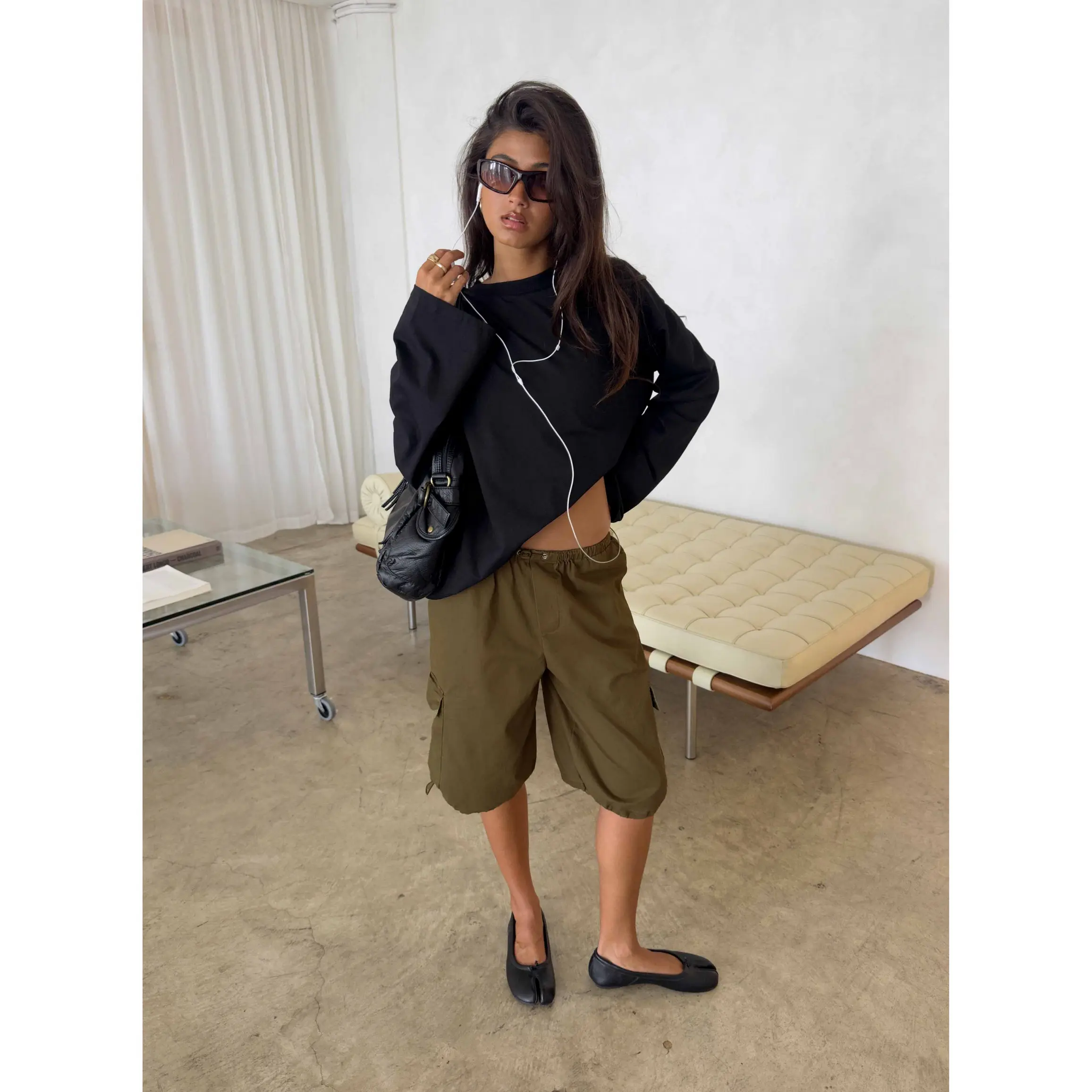 Allyza Baggy Cargo Shorts Olive
