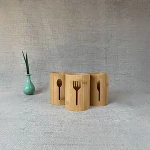4pcs Bamboo Chopstick Holder Multi-Functional Utensil Storage Cylinder Creative Round Knife Fork Spoon Organizer
