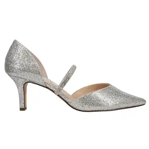 Nina Womens Brystol Metallic Glitter Pointed Toe Evening Pumps Dress Casual Mid Heel 2-3" - Silver