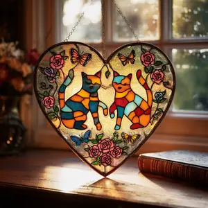 Adorable colorful cat-shaped stained glass window decorations, custom-made, perfect as gifts, ideal for hanging on windows or balconies for mothers/grandmothers/friends.