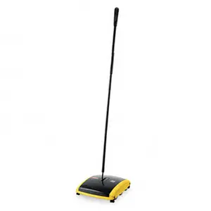 212 MAIN Dual Action Floor Cleaning Brush Sweeper - Rubbermaid Commercial 421388BLA, Boar-Nylon Bristles, 42in Steel-Plastic Handle, Black-Yellow, Easy Emptying Home Cleaning Tool