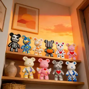 Multicolor Surprise Gift Bear 3D Animal Shape Puzzle Building Blocks Decoration, Home Office Bookshelf Decor, Party Living Room TV Stand Display