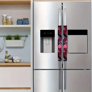 2pcs 4.7x15.7 inch Tropical Flamingo Leaf Pattern Kitchen Appliance Handle Covers | Removable and Reusable Protective Covers for Refrigerator/Dishwasher/Microwave/Oven.  Home Decor, Holiday Gift. 2.07LYY-14
