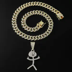 Gold-colored quirky little character icedout pendant +20inch cuban link chain  , Two colors to choose from , Hip-hop style versatile style necklace , Giftideas ,