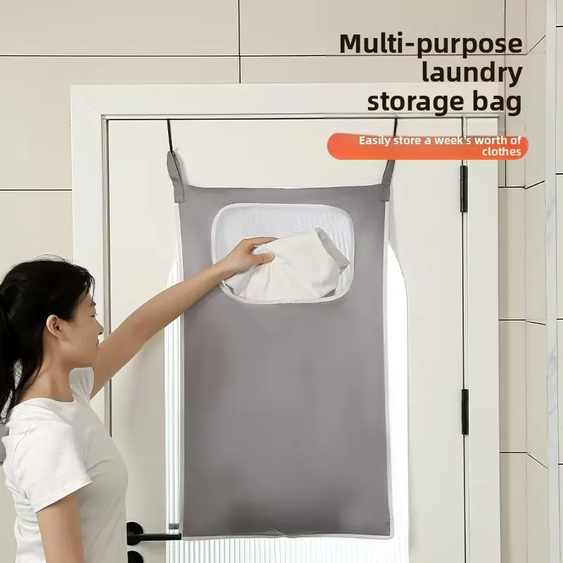 High-Capacity Waterproof Oxford Cloth Over-the-Door Laundry Hamper - Space-Saving Home Hanging Storage Basket with Easy-Access Opening, Over-the-Door Installation for Organizing Clothes and Bathroom Sundries