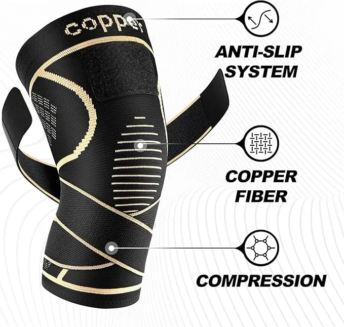 2 Pack Copper Knee Braces for Women and Men, Knee Compression Sleeve for Knee Pain, Arthritis,ACL, Meniscus Tear, Joint Pain Relief, Knee Support for Running, Working Out, Fitness, Weightlifting-M