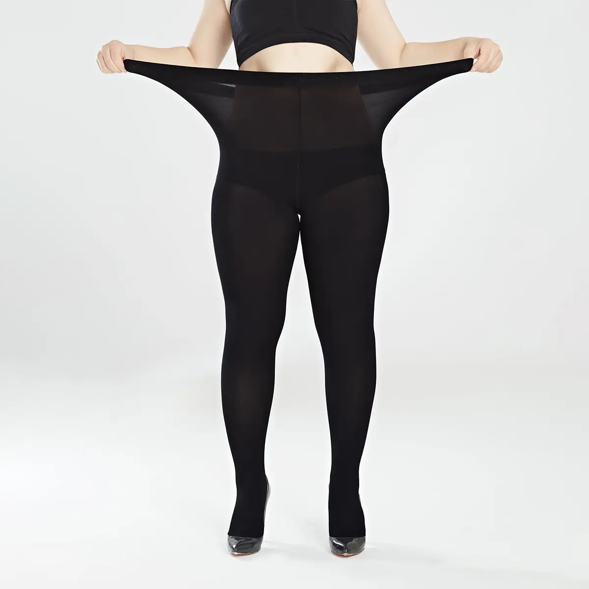 Women's Black Plus-Size Opaque High-Waisted Tights - Super Elastic Nylon, Anti-Hook Threads, Slimming, Comfortable Lady Leggings for Basic Dress Pairing, Oversized Top Compatibility