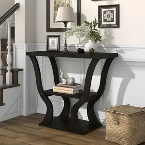 24/7 Shop At Home Kelso Transitional Espresso Black 2-Shelf Rectangle Console Table for Display, Decorate Living, Hallway, Bedroom, Dressing Room