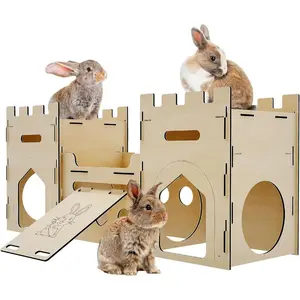 Extra Large Wooden Bunny Castle House Multistory Climbing Tower Hideout Ventilated Sturdy Habitat for Rabbit Guinea Pig Chinchilla Ferret