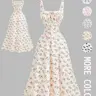 Women's Lace Trim Square Neck Lace Front Back Bow Fitted Ditsy Floral Dress, Party Dress, Brunch Dress, Vacation Dress, Beach Holiday Wear, Boho Dress, Bohemian, Womenswear, Dresses For Party, Floral Design Dress