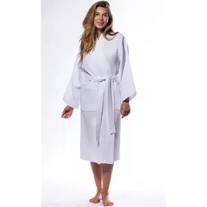 White Cotton Waffle Kimono Long Robe with Optional Monogram
