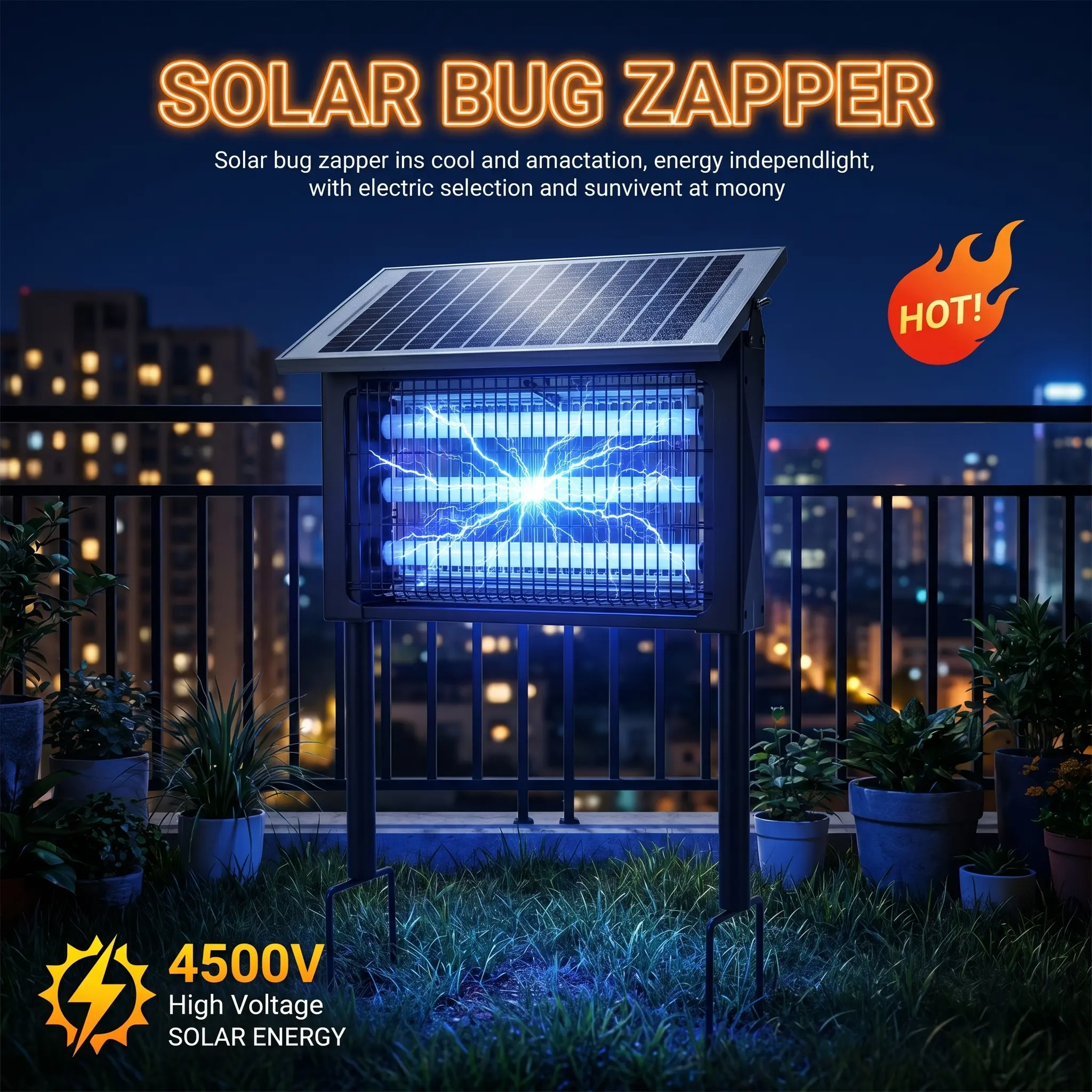 Solar LED Bug Zapper Lamp - 3 High-Efficiency Tubes, USB-Rechargeable Wireless Portable Outdoor Mosquito Killer, Rechargeable Mosquito Trapper, Efficient & Reliable Pest Control Solution, Solar Light with Hanging/Standing Options for Backyard, Patio