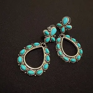 Vintage Turquoise Teardrop Floral Earrings -89