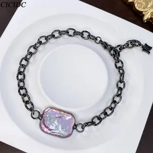 Natural Pearl Baroque Bracelet Black Cool Style Design Women's Bracelet