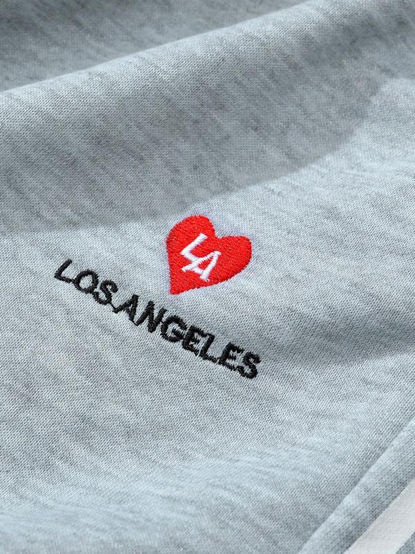 Unisex Gray Jogger Pants with Plaid Waistband and Red Heart LOS ANGELES Graphic, Athletic Casual Sweatpants for Streetwear and Lounge, Wide Sweatpants