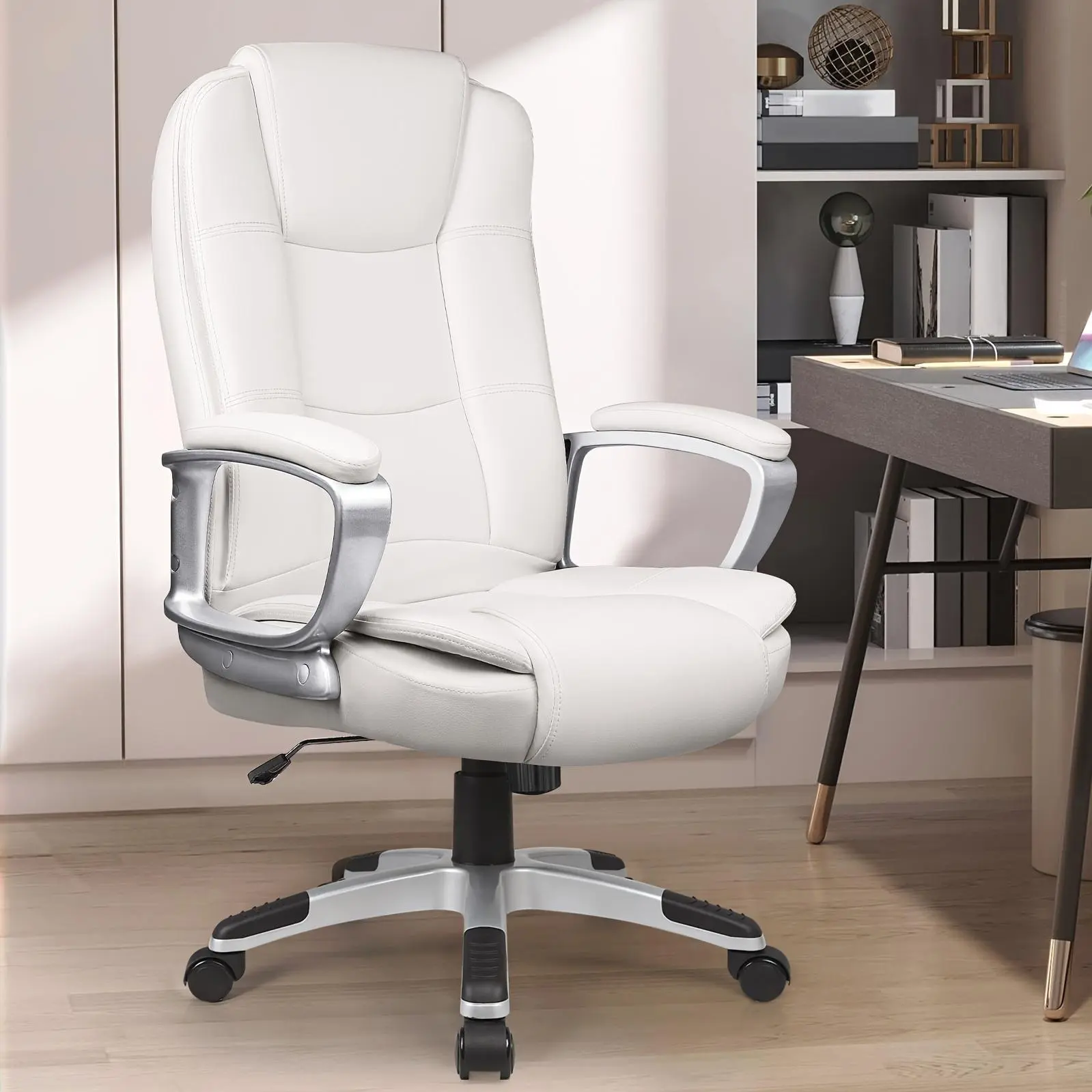 Executive Chair for Home Office, Designed for Larger Individuals Up to 400 Pounds, Featuring a High Back, Cushioned Armrests, And Adjustable Height in Ergonomic PU Leather