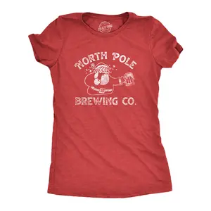 Womens North Pole Brewing Co T Shirt Funny Xmas Beer Company Santa Drinking Tee for Ladies Funny Womens T Shirts Cute Vintage Fashion Casual Ladies T-Shirt Gift Christmas Tops for Women Funny Beer Top Women's Red -