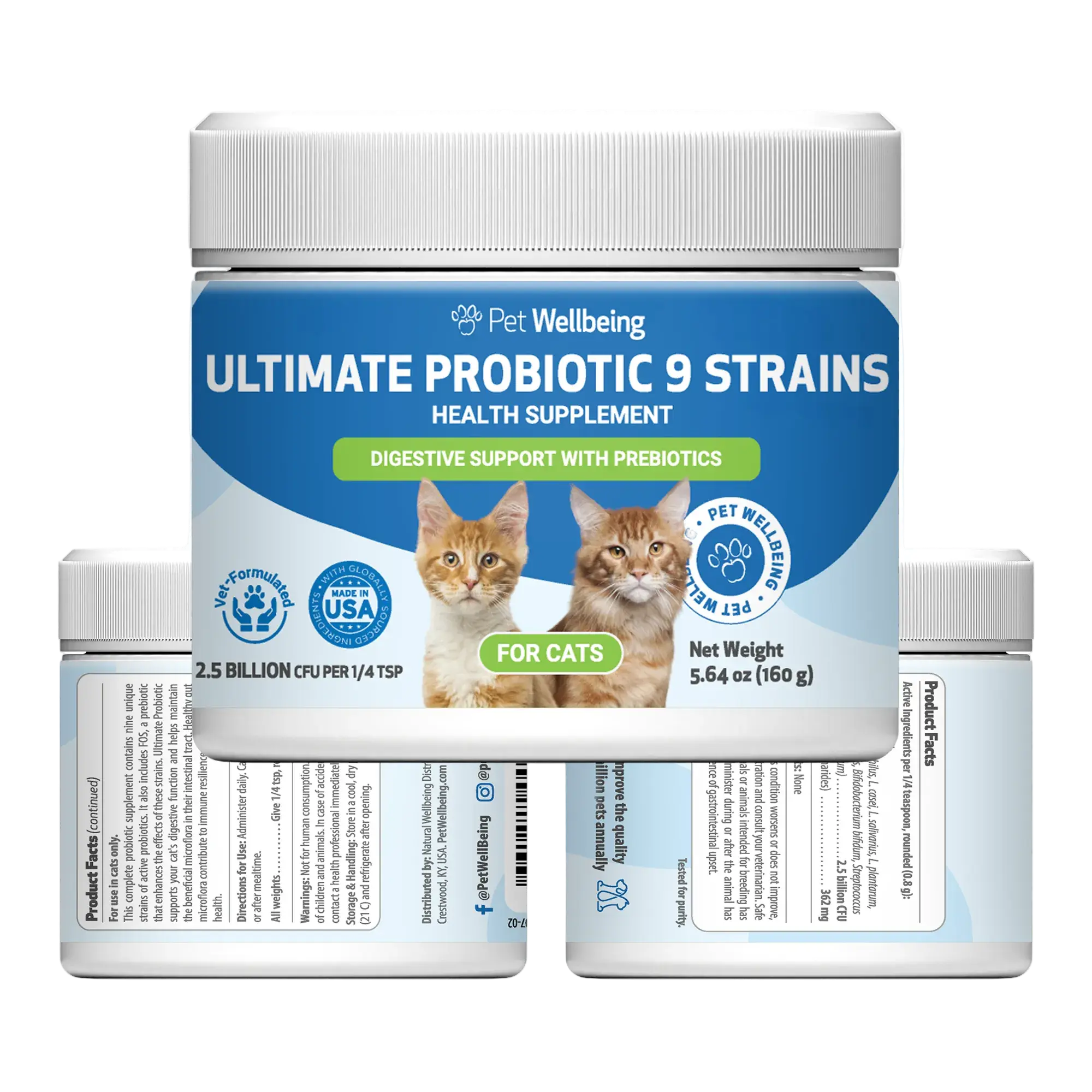 Pet Wellbeing Ultimate Probiotic 9 Strains with FOS Prebiotics for Cats - Digestive Health, Immune Support & Gut Flora Balance - NASC Certified & Vet-Formulated