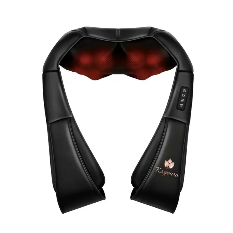 Kayoura Shiatsu Neck and Back Massager with Soothing Heat - 8 Deep-Kneading Massage Nodes, Ergonomic Electric Shoulder & Body Muscle Relief Device, Portable 12V DC Power Supply, Sleek Black Design therapeutic massagers pillow home office car adapter myofa