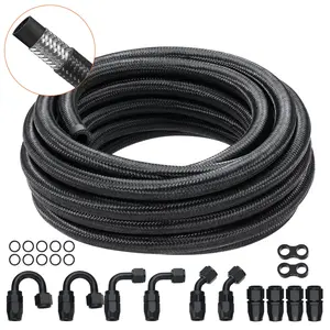 VEVOR 6AN Fuel Line Kit, 20 FT Fuel Hose Kit, 0.34 Nylon Stainless Steel Braided Fuel Line Oil/Gas/Diesel Hose End Fitting Kit, with 12 PCS Swivel Fitting Adapter Kit, Black