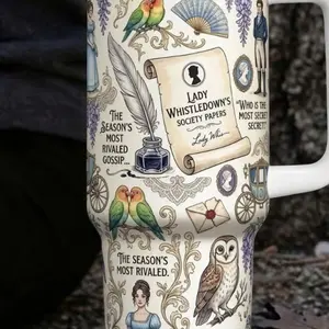 Bridgerton 40oz Tumbler with Handle, Regency Romance Travel Mug, Bookish Stanley Style Cup, Gift for Mom, Coquette Aesthetic Tumbler