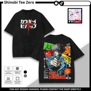 Spike Spiegel Cowboy Bebop Vintage Washed Anime T-Shirt – Japanese Streetwear Graphic Tee, Oversized Harajuku Style Unisex Cotton Shirt