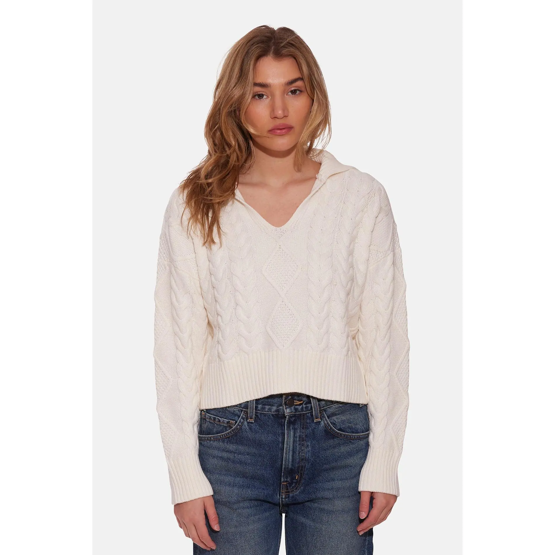 Natalie Cable Knit Sweater White