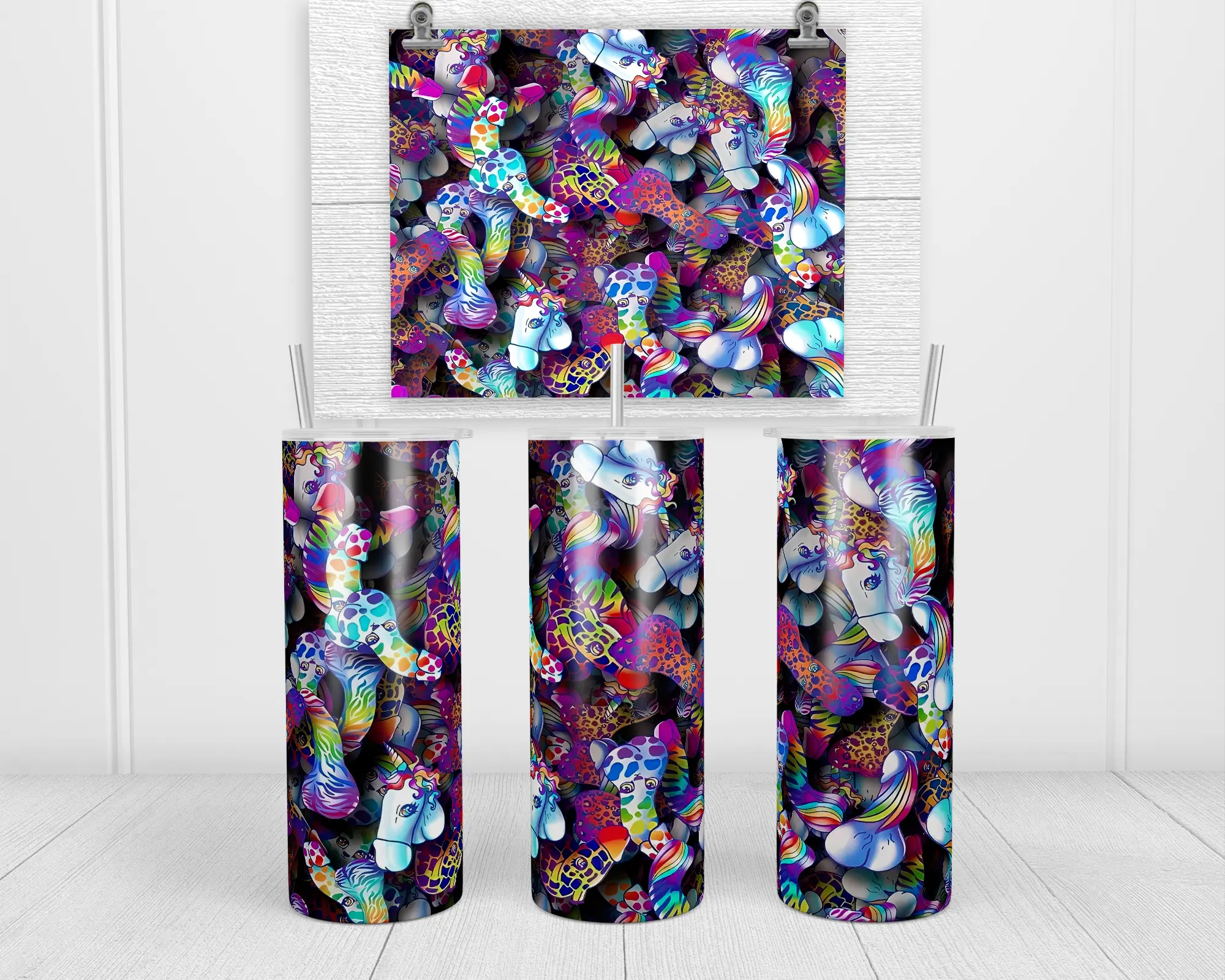 Lisa Frank P3nis 20oz Skinny Tumbler | with Lid and Straw | Holographic Gift Box | Gag Gift | Stocking Stuffer | Secret Santa Gift | White Elephant Gift Exchange Bottle Drinkware
