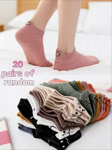 Men's and women's multi-color no-show socks with smiley face on the heel, 20 pairs, breathable, sweat-absorbent, comfortable, non-slip, short socks. Fashionable design perfectly meets the daily casual wear needs of men and women.