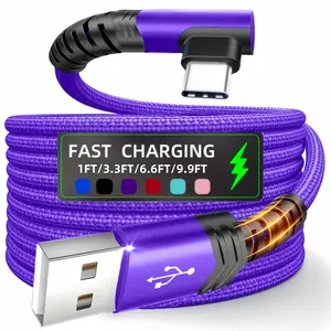 USB C Cable 90 Degree, USB a to USB C Right Angle Nylon Braided Fast Charging Line for iPhone 16 Pro Max, Samsung Galaxy S24 Ultra, iPad Air6