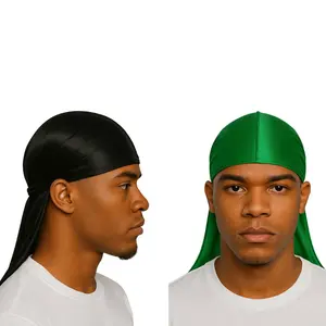 2 count Luxury Silky Durag for  Hair Types, Men & Women Satin  Durag (Black & Green,  Size)