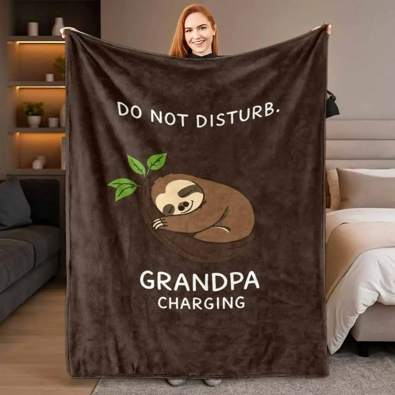 Glam Grandpa Sloth Flannel Blanket - Wrinkle Resistant, Durable, Breathable, All Seasons, Multi Size, Indoor/Outdoor Animal Print Blanket for Bedroom, Travel, Ideal Gift for Family