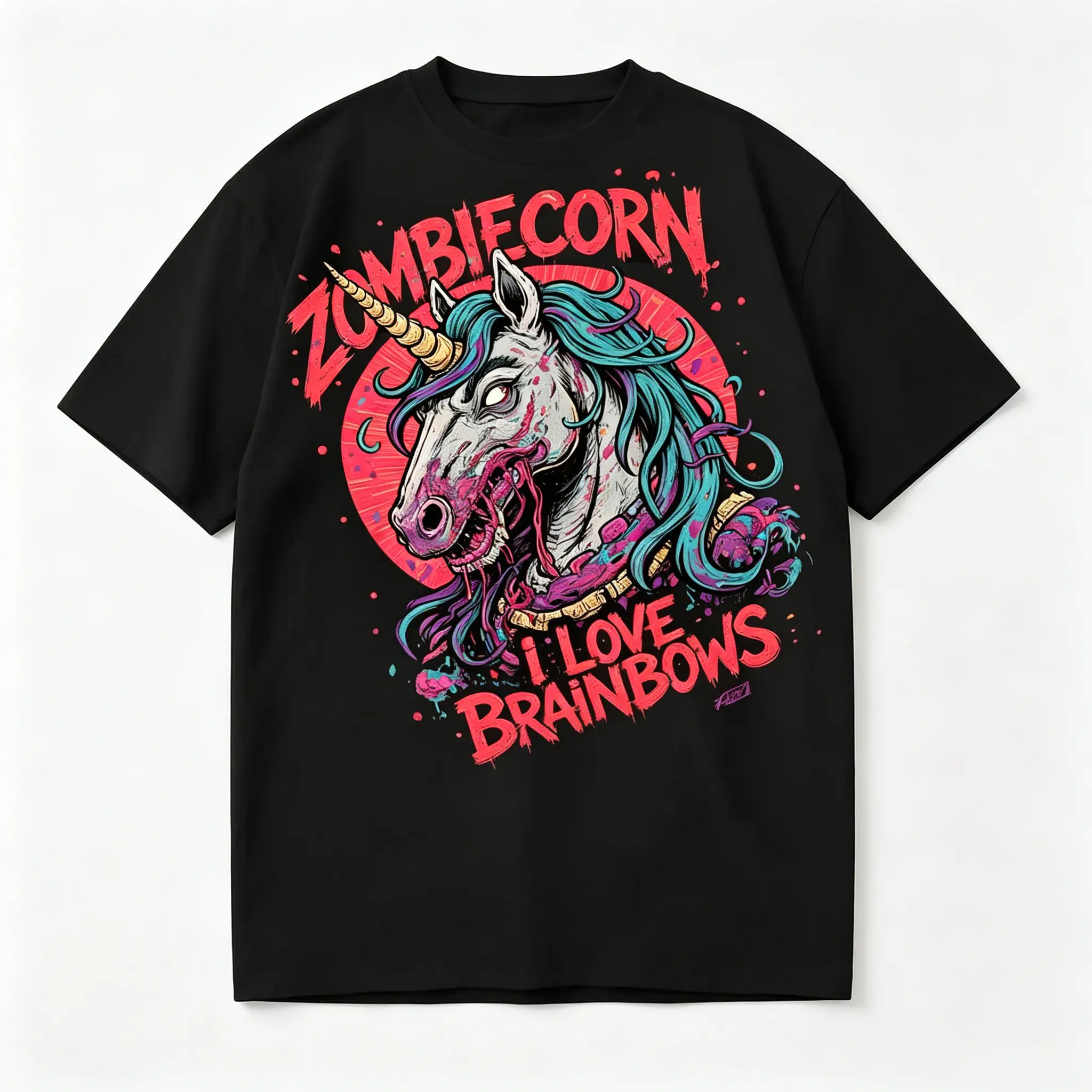 Mens Zombie Unicorn Halloween Graphic Heavy Cotton 7.05 oz Short Sleeve T Shirt Soft Breathable And Loose Retro Western Theme Shirt with Cowboy Cactus And Pumpkin Lantern Perfect for Autumn Winter Streetwear Western Theme PClothing, Streetwear, CasualWear