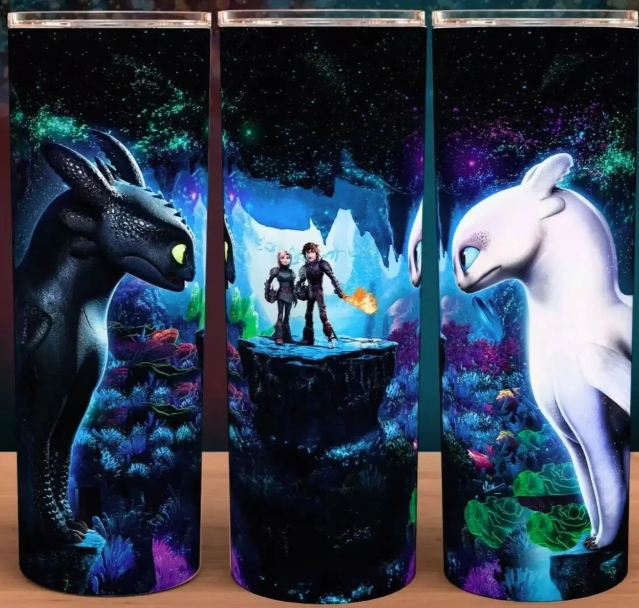 How to Train Your Dragon Night Fury and Light Fury Movie Cup Mug Tumbler 20oz with Lid and Straw - Elegant Drinkware for Movie Fans - Stainless Steel Plastic Reusable
