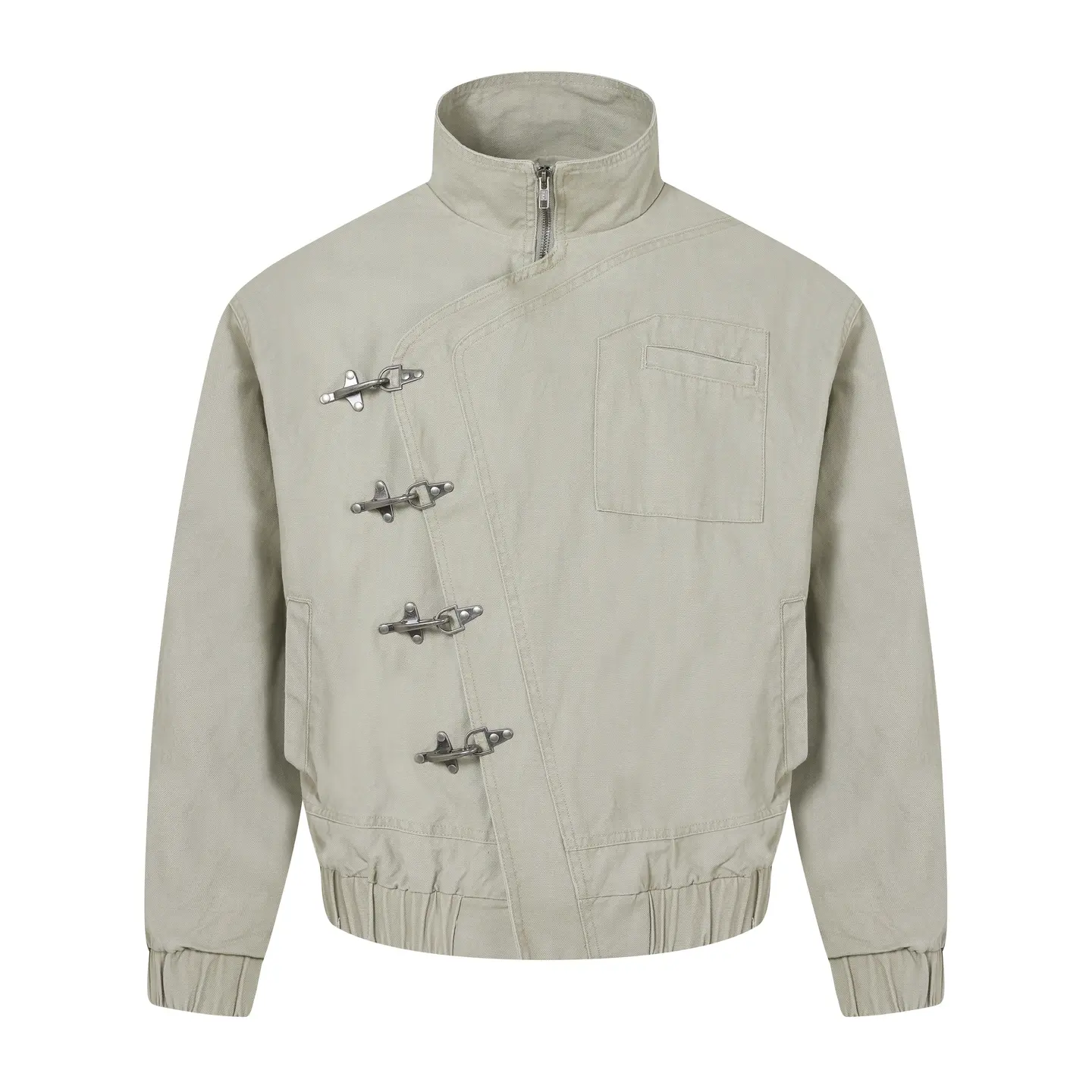 Inflation Men's 100%Cotton Oversized Bomber Jacket - Stand Collar, Asymmetric Zip, Fireman Clasp, Washed Cotton Twill, Techwear Military Utility Streetwear, 2026 Fall Menswear Tops Coats