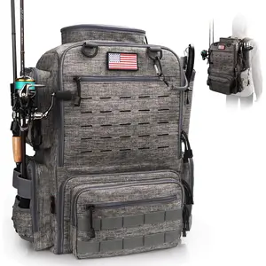 Fishing Backpack, Fishing Tackle Backpack with Rod Holders for 4 Boxes (Box Not Included) 45L  Fishing Gear, Ideal for Men and Women Tackle Box Bag (Storm Gray)