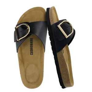 Cushionaire Leeds Slide Sandals for Women - Slip On One Band Womens Sandals with Memory Foam Footbed and Big Buckle, Comfortable Casual Summer Footwear