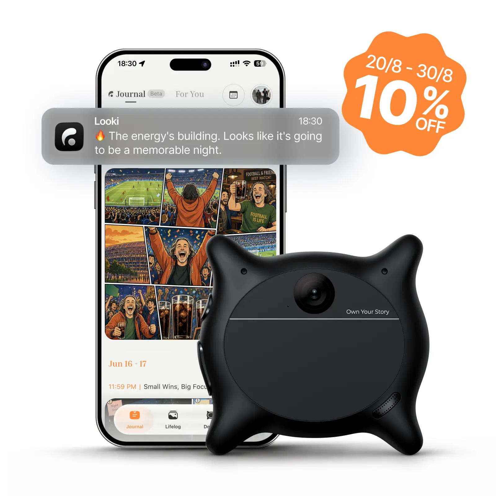 Looki L1 AI Multimodal Wearable Camera, 32g Lightweight Hands-Free Vlogging Camera, 1080P Video, 3 Mics, AI Vlogs & Comics, Proactive Intelligence, 32GB Privacy-First Storage (Black)
