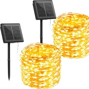 2 Pack Solar Fairy Lights 66Ft 200LED 8 Modes Waterproof Outdoor String Light