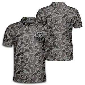 Busch Light Inspired Camo Polo Shirt Mens Outdoor Casual Shirt