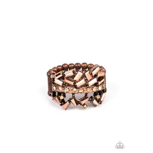 Scattered Sensation - Copper Topaz Rhinestone Ring - Paparazzi