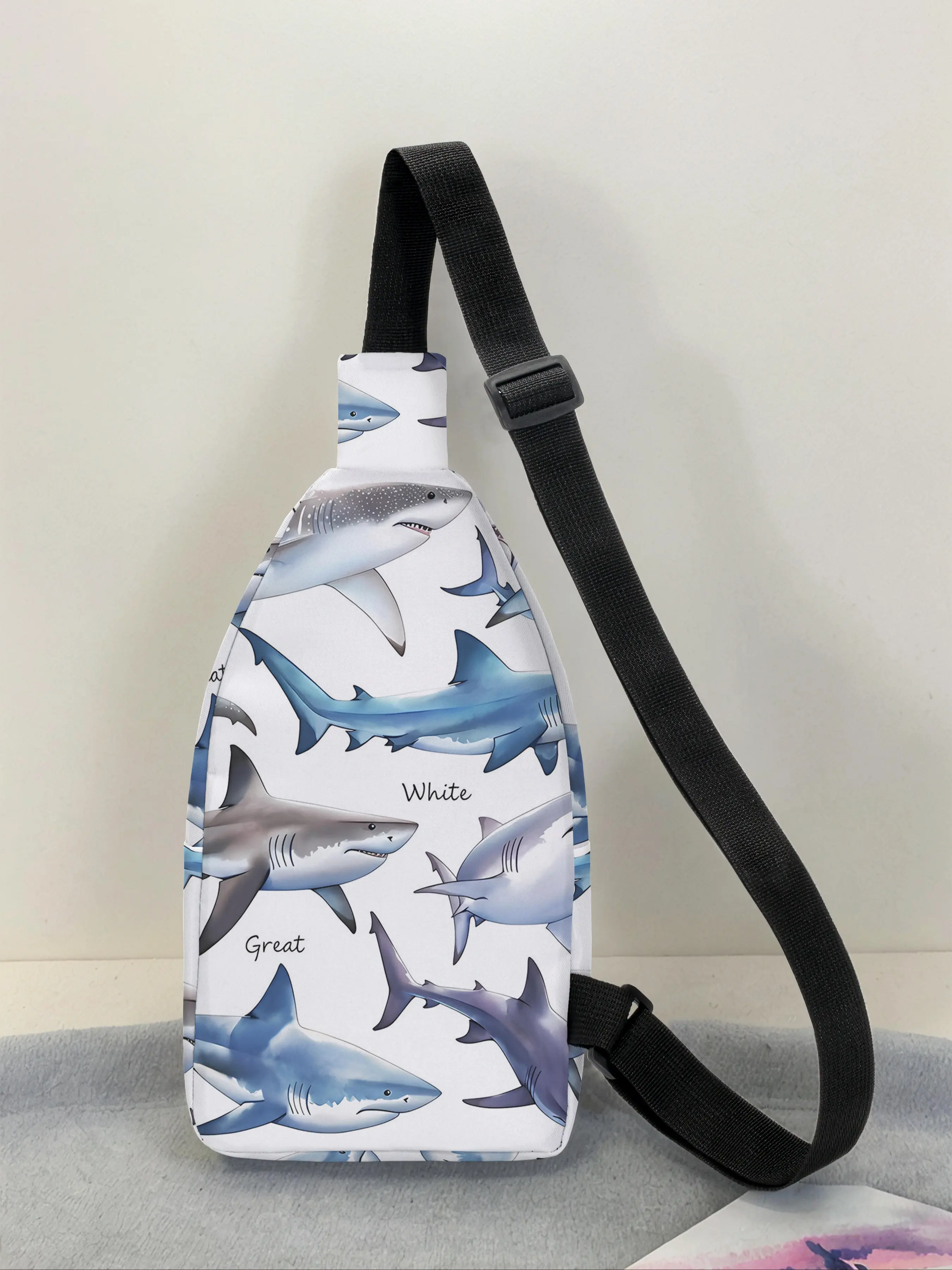 Fashionable Women's Chest Bag with Adjustable Strap, Crossbody Fanny Pack, Waist Bags, Large Capacity Shark Print Satchel, Durable Crossbody Bag with Zipper, Versatile Bag for Travel & Hiking, Belt Shoulder Bags