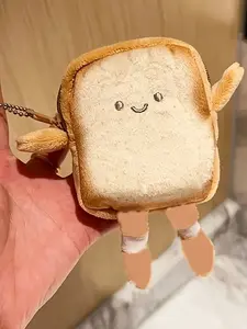 1pc Toast-Shaped Coin Purse, Cute Cartoon Earphone Bag, Portable Small Storage Pouch, Faux Fur Material, Women'S Fashion Accessory Wallet, Zipper Coin Purse