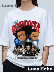 100% Cotton THE BOONDOCKS T-Shirt With The Y2k Street Style That Leads The Fashion. It's A 180-Gram Pure Cotton T-Shirt With A Casual And Loose Fit, Unisex, And Suitable For Daily Wear And Parties.