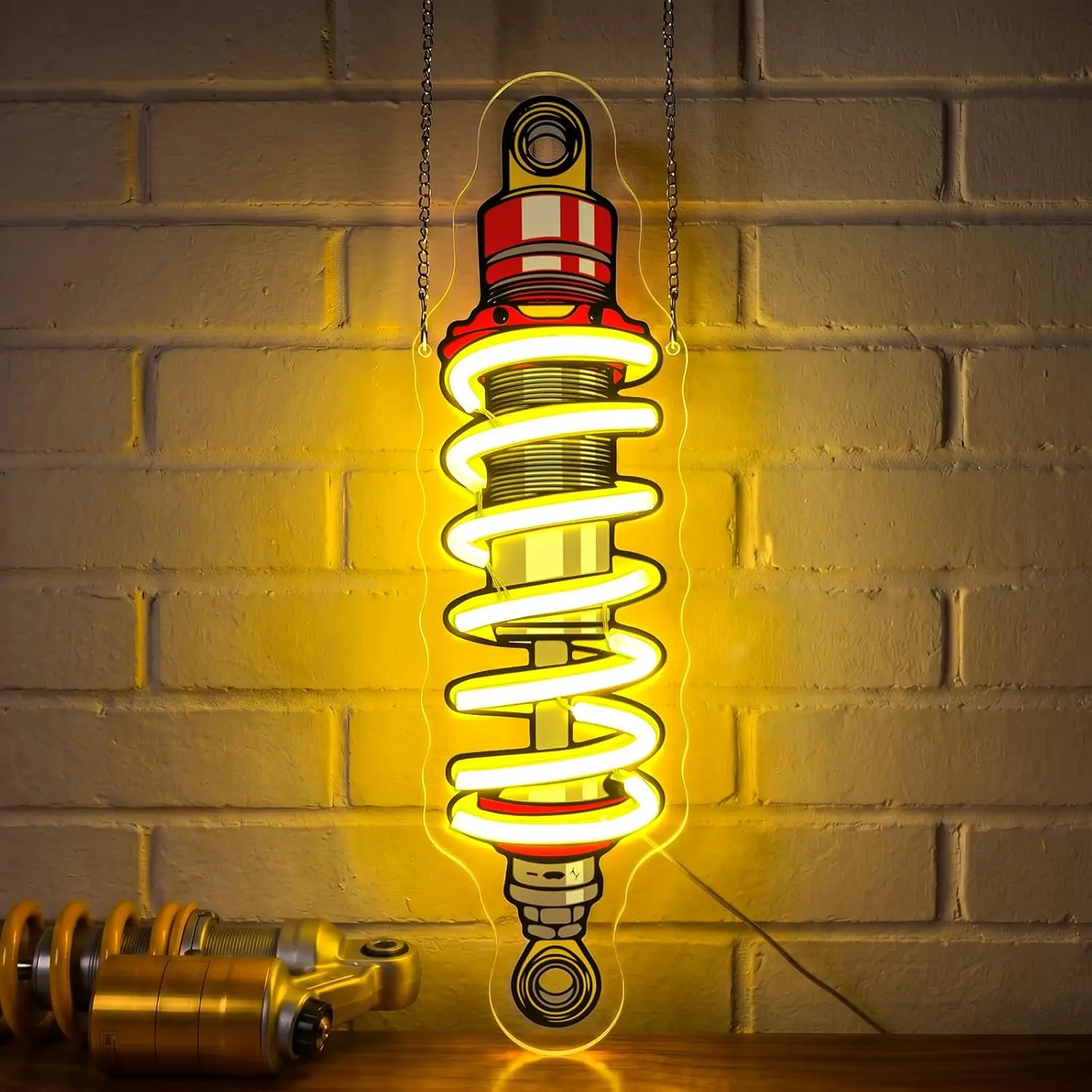 Shock Absorber Neon Sign Car Suspension Coilover LED Neon Light USB Powered Dimmable Automotive Neon Light for Garage Mechanic Shop Man Cave Car Enthusiast Room Decor,Garage Decor for Men