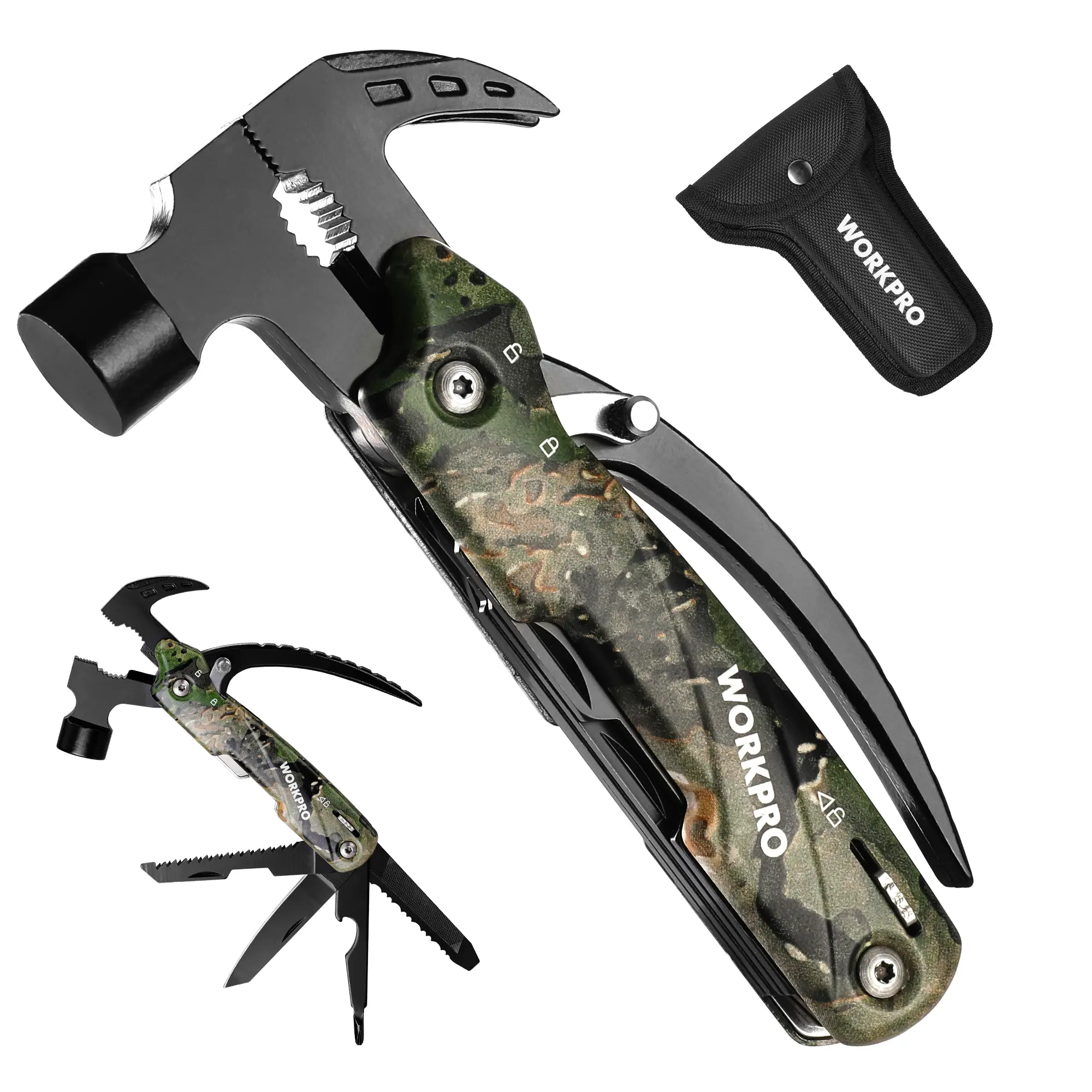 #fathersdaygift WORKPRO Multitool-12 in 1 Camping Tools with Mini Hammer-EDC Gear Multi Tools Hammer with Safety Lock and Pouch-Mini Multitools Gifts for Men and Women