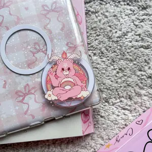 Kawaii Baphomet Bear Phone Grip, Pastel Pink Rainbow Occult Phone Holder, Creepy Cute Aesthetic Accessory, Magical Girl Goth Phone Stand for Teens