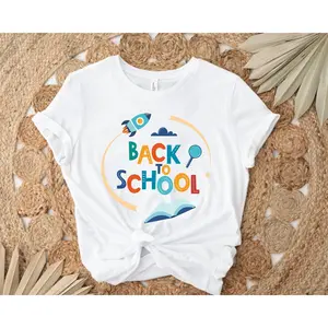 Women's back to school celebration, education, and teacher appreciation Graphic T-Shirt - Short Sleeve Crew Neck Regular Fit Casual Wear | Soft & Breathable Fabric, Durable Print, Everyday Comfort, Machine Washable, cute and playful cartoon style with