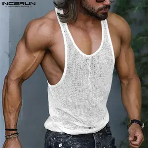 INCERUN Men's Polyester Clothes Sleeveless Tank Vest - Western-Style Sleeveless Top for Bodybuilding, Gym Workouts